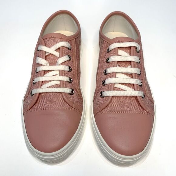 Gucci Low Top Cap Toe Sneakers EU 36.5 US 6.5 Pink GG Canvas Leather Flat Shoes - Picture 2 of 9